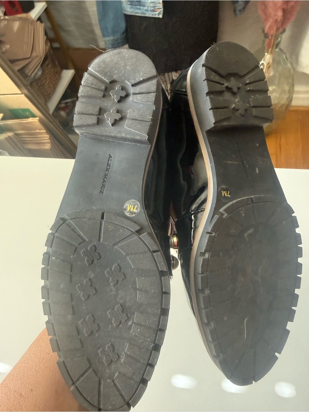 Alex Marie Black Patent Pearl Embellished Lug Sole Loafers – Size 7M - Picture 5 of 7
